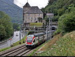 RABe 511 103 (Stadler KISS) unterwegs am Schloss Saint-Maurice (CH).

🧰 Léman Express (LEX | SBB | SNCF)
🚝 RE 18442 St-Maurice (CH)–Genève (CH), weiter als S L2 Genève (CH)–Chêne-Bourg (CH), weiter als SCF23428 Chêne-Bourg (CH)–Annemasse (F)
🚩 Bahnstrecke Vallorbe–Domodossola (Simplonstrecke | 100/200)
🕓 4.8.2020 | 13:07 Uhr