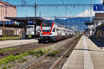 RABe 511 123 hält als RE 4877  RHEINTAL-EXPRESS  (Wil SG - St. Gallen - Chur), im Bahnhof St. Margrethen. 
Aufgenommen am 18.7.2016.