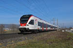 RABe 521 027, auf der S1, fährt am 20.01.2025 Richtung Bahnhof Pratteln.