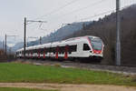 RABe 523 036, auf der S3, fährt Richtung Bahnhof Gelterkinden. Die Aufnahme stammt vom 04.01.2021.