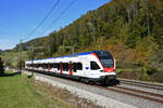 RABe 523 006, auf der S3, fährt Richtung Bahnhof Gelterkinden. Die Aufnahme stammt vom 18.10.2021.