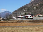 Der RABe 524 008 als S 10 am 23.01.2016 unterwegs bei Cresciano.
