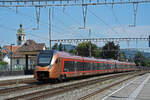 RABe 526 210 Traverso der SOB durchfährt am 12.08.2024 den Bahnhof Rupperswil.