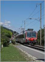 Ein SBB RBDe 560  Domino  erreicht als Regionalzug 7450 von Biel/Bienne nach Neuchâtel den Bahnhof Ligerz. 

14. August 2019