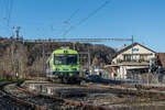 RBDe 565 732 abfahrbereit am letzten Betriebstag des alten Bahnhof Laupen. Ab Fahrplanwechsel verkehren die Züge nur noch bis Flamatt Dorf. Der Bahnhof wird verschoben und modernisiert.