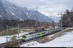 BLS RBDe 565 726 als Extrazug Bern - Kandersteg zur Eröffnung der Belle-Epoque-Woche am 19. Januar 2020 bei Mitholz an der Lötschberg-Nordrampe.
