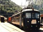 762 Be 4/4 (BN) mit bergabegterzug Zweisimmen-Spiez auf Bahnhof Wimmis am 18-07-1995. Bild und scan: Date Jan de Vries. 