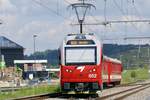 CJ Be 4/4 652  Le Machaon  beim Gleiswechsel um nach Glovelier zu gelangen am 28.5.20 nach der Ausfahrt in Le Noirmont.