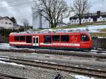 Der Triebwagen Be 4/4 653  L'Apollon  der CJ der am 29.1.21 vor der Werkstatt in Tramelan.