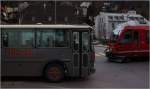 In den Straßen von Chur trifft der Oldie Bus Allegro Triebzug 3513, auf der Fahrt nach Arosa... 28.2.14