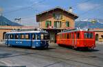 Bahnhof Bex der Schweizer Privatbahn Bex-Villars-Bretaye, rechts steht BDeh 2/4 Nr. 23. Datum: 19.05.1986