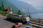 Auf einem Gleis der Zwischenstation Glion der schweizerischen Zahnradbahn Montreux-Glion war TW 206 (Reihe Bhe 2/4) abgestellt (19.05.1986) 