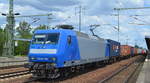 Crossrail AG, Muttenz [CH] mit  145-CL 204  [NVR-Number: 91 80 6145 100-4 D-ATLU] und Containerzug am 29.05.20 Bf. Flughafen Berlin-Schönefeld.