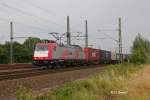 Crossrail 185 591-5 mit einem Containerzug am 11.07.2014 in Köln Porz Wahn.