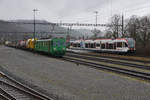 Swiss Rail Traffic (SRT)
Güterverkehr ab und nach Rekingen via RBL.
Makies-Triebwagen BDe 576 059, ehemals SOB, im Dienste von SRT.
Anlässlich einer Begegnung mit der S Bahn 36 Bülach - Waldshut bestehend aus dem GTW RABe 520 012-1 in Rekingen am 1. März 2019.
Bildausschnitt Fotoshop.
Foto: Walter Ruetsch