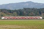 Der RABe 533 701 der für RegionAlps ist auf Testfahrten im Aaretal am 11.11.24 bei Wichtrach.