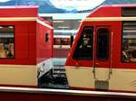 Links der ABt 2131 der mit dem ABDeh 4/8 2028 gekuppelt ist, am 12.7.17 in Visp.