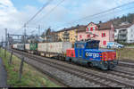 Eem 923 022 mit der EWLV-Wagengruppe für Winterthur Grüze am 5. Dezember 2017 in kurz vor dem Bahnhof Grüze.