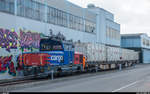 Eem 923 022 bei der Abholung der Wagen der Briner AG und der Kehrichtverbrennungsanlage am 5. Dezember 2017 in Winterthur. Die Graffiti im Hintergrund wurden legal angebracht.