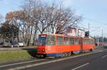 Serbien / Straßenbahn Belgrad / Tram Beograd: Tatra KT4YU - Wagen 268 der GSP Belgrad, aufgenommen im Januar 2016 in der Nähe der Haltestelle  Blok 21  in Belgrad.