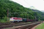 751115 kommt am 2.6.2005 von der Nebenstrecke aus Richtung Trstena und fhrt  in den Bahnhof Kralovany ein.