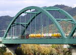 Ein Ganzzug mit Silowagen auf der Brücke über die Waag bei Puchov, Teleblick. 
08.10.2024 15:48 Uhr