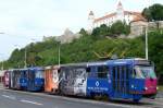 Slowakei / Straßenbahn Bratislava: Tatra T3SUCS - Wagen 7807 ...aufgenommen im Mai 2015 unterhalb der Burg Bratislava, in der Nähe der Haltestelle  Most SNP .