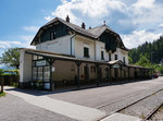 Bahnhofsgebäude von Bled Jezero, am 26.5.2016.
