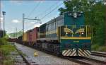 SŽ 644-025 zieht Güterzug durch Maribor-Tabor Richtung Tezno VBF. /31.7.2015