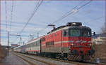 SŽ 342-005 zieht EC158 durch Maribor-Tabor Richtung Wien.