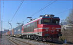 SŽ 363-024 zieht Containerzug durch Maribor-Tabor Richtung Norden. /3.3.2022