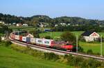 Es ist immer ein gutes Thema, eine interessante Lokomotive an der Spitze eines Güterzuges zu haben. Wir wollten unbedingt 363 Lokomotiven fotografieren, endlich ist uns eine solche Reise gelungen.
Die 363 016 ist mit einem Metrans Containerzug bei Spodnje Laže unterwegs.
24.08.2024.