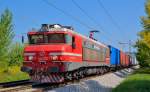 S 363-018 zieht Containerzug durch Maribor-Tabor Richtung Hafen Koper.