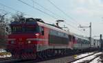 S 363-021 zieht LkW-Zug durch Maribor-Tabor Richtung Sden. /16.3.2013