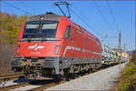 SŽ 541-022 zieht Autozug durch Maribor-Tabor Richtung Koper Hafen.