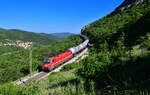 541 017 mit einem Kesselzug am 10.05.2024 bei Hrastovlje.