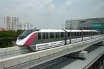 MRT PM09 (Hersteller: Bombardier Transportation + CRRC Nanjing Puzhen, Type Innovia Monorail 300) am 25.März 2024 in der Wendeanlage der MRT Nonthaburi Civic Center Station (PK01).