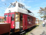 2017-10-14; Sonderfahrt der Ostsächsischen Eisenbahnfreunde nach Pardubice, im Eisenbahnmuseum Pardubice-Rosice steht dieser zum Imbiss umfunktionierte ehemaliger Turmtriebwagen