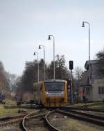 Ausfahrt aus Litomerice Horni Nadrazi Richtung  Ceska Lipa.07.03.2014 , 12:18 Uhr vom
Bahnsteig 3 aus aufgenommen.