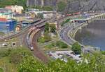 Von der Vetruse aus konnte am 27.05.23 beobachtet werden wie ein langer Metrans-Containerzug durch Usti nad Labem hl.n.