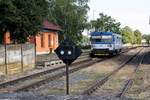 CD 809 336-1 wendet am 15.August 2018 im Bahnhof Hustopece u Brna vom Os 14625 aus Sakvice auf den Os 14626 nach Sakvice.