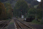 Blick auf die Ausfahrtsignale Richtung Liberes, Česká Kamenice (deutsch: Böhmisch Kamnitz).03.10.2019  15:55 Uhr, nach der Wanderung.