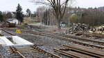 Blick auf die schon wiederhergestellte Gleisverbindung der Bahnstrecke  Zubrnice - Ustek und  Litoměřice (deutsch Leitmeritz) - Česká Lípa  02.04.2022  13:49 Uhr.