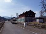 Bahnhof Bayerisch-Eisenstein von d. Tschechischen Seite aus gesehen, der Deutsche Teil wird dzt. im Rahmen eines EU-Frderprojektes umgebaut bzw. saniert;120328