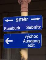 Neu ist dieses Schild  im Bahnhof Dolni Poustevna, denn die Verbindung nach Sebnitz wurde erst vor kurzem wieder eröffnet.