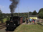 Nach der Ankunft wird der Zug auf das dritte Gleis umrangiert. Bahnhof Rovensko.08.07.2023 09:55 Uhr.