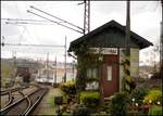 Das historische Stellwerk in Praha Vyšehrad am Bahnhofskopf Richtung Praha-Smíchov 7. 4. 2012.