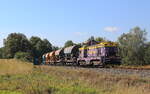 Schotterzug von Luby u Chebu nach Skalna, geschoben mit der 730 625 der KDS. Aufgenommen bei Velky Luh am 16.08.2024
