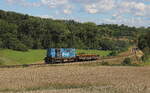 Die CD Cargo 742 188 zieht einen Flachwagen mit Stahlplatten von Kralupy nach Slany. 
Der Mn 85463 wurde am 10.08.2023 nahe Zvoleneves bildlich festgehalten.            
