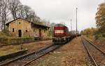 742 357-7 fuhr am 25.10.17 den leeren Betonteilezug von Aš nach Cheb durch Hazlov.